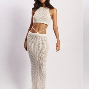 Meshki Crotchet Lace Up Co-ord Set in white. Size XS